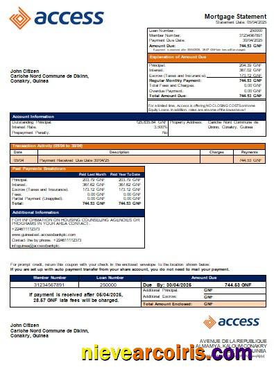 Guinea Access bank bank mortgage statement